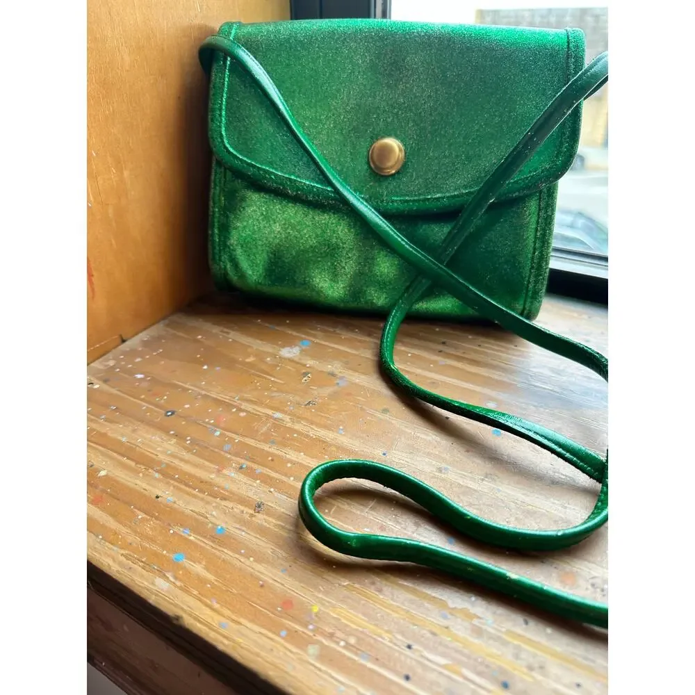 Vintage COACH UPCYCLED Metallic Glitter Green Chrystie Spring Lock Brass Bag